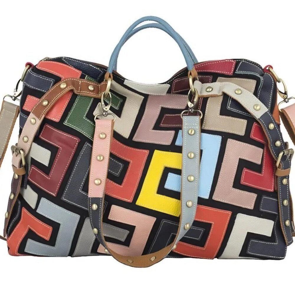 Geometric Leather Tote – Chic & Functional